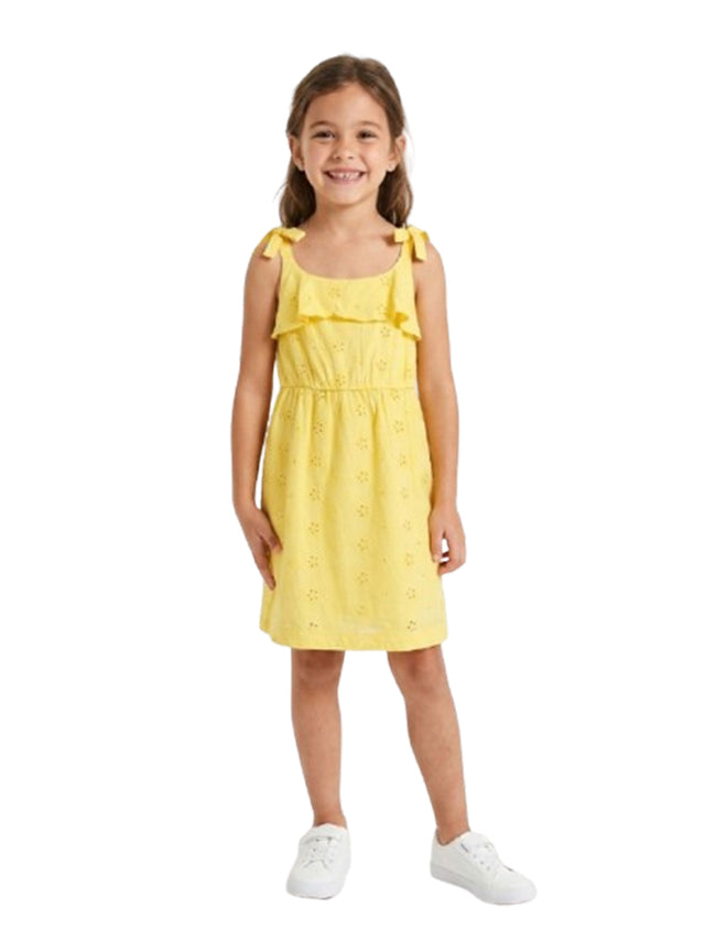 Image for Kids Girl's Plain Broderie Anglaise Dress,Yellow