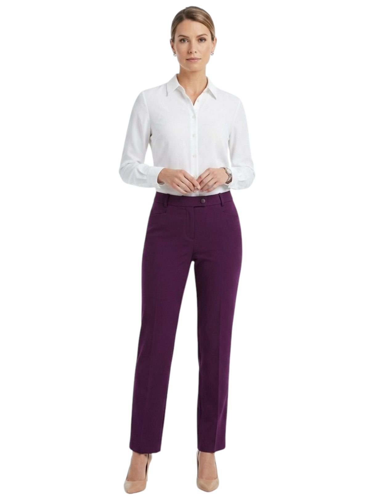 Image for Women's Plain Solid Classic Pant,Dark Purple