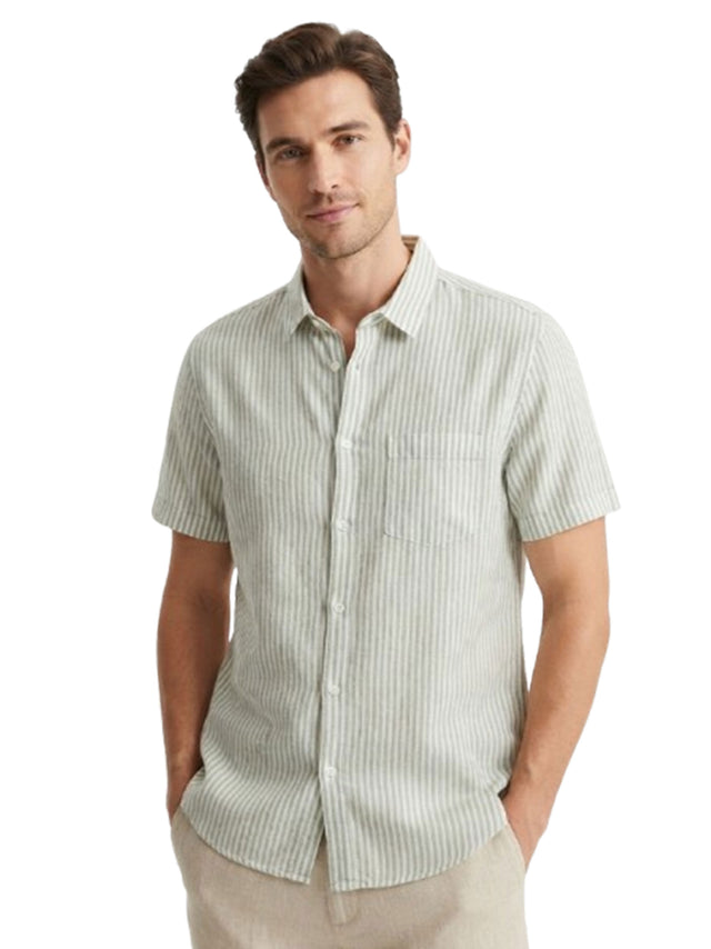 Image for Men's Striped Dress Shirt,White/Olive
