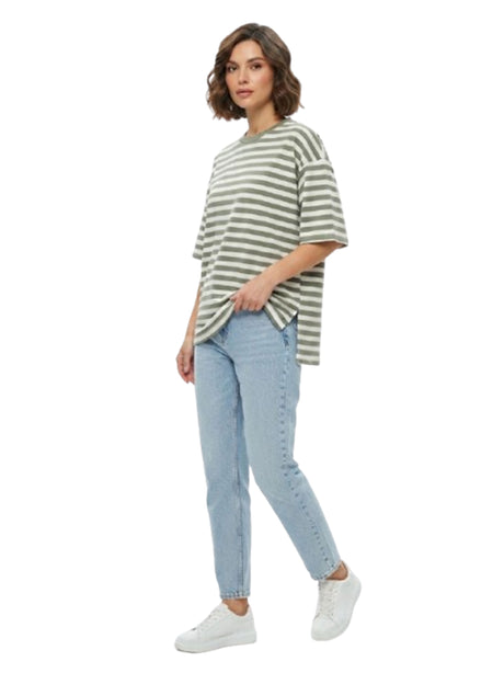 Image for Women's Striped Top,White/Olive