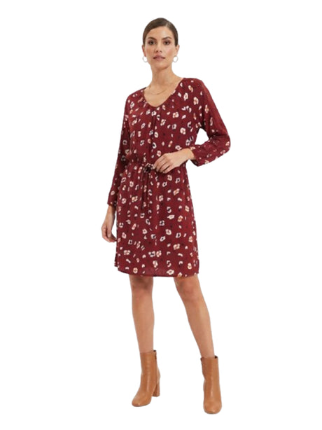 Image for Women's Printed Dress,Burgandy