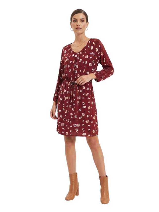 Image for Women's Printed Dress,Burgandy