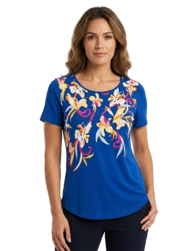Image for Women's Floral Printed Top,Navy Blue