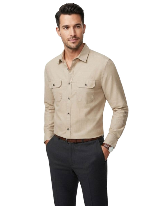 Image for Men's Plain Solid Dress Shirt,Dark Beige