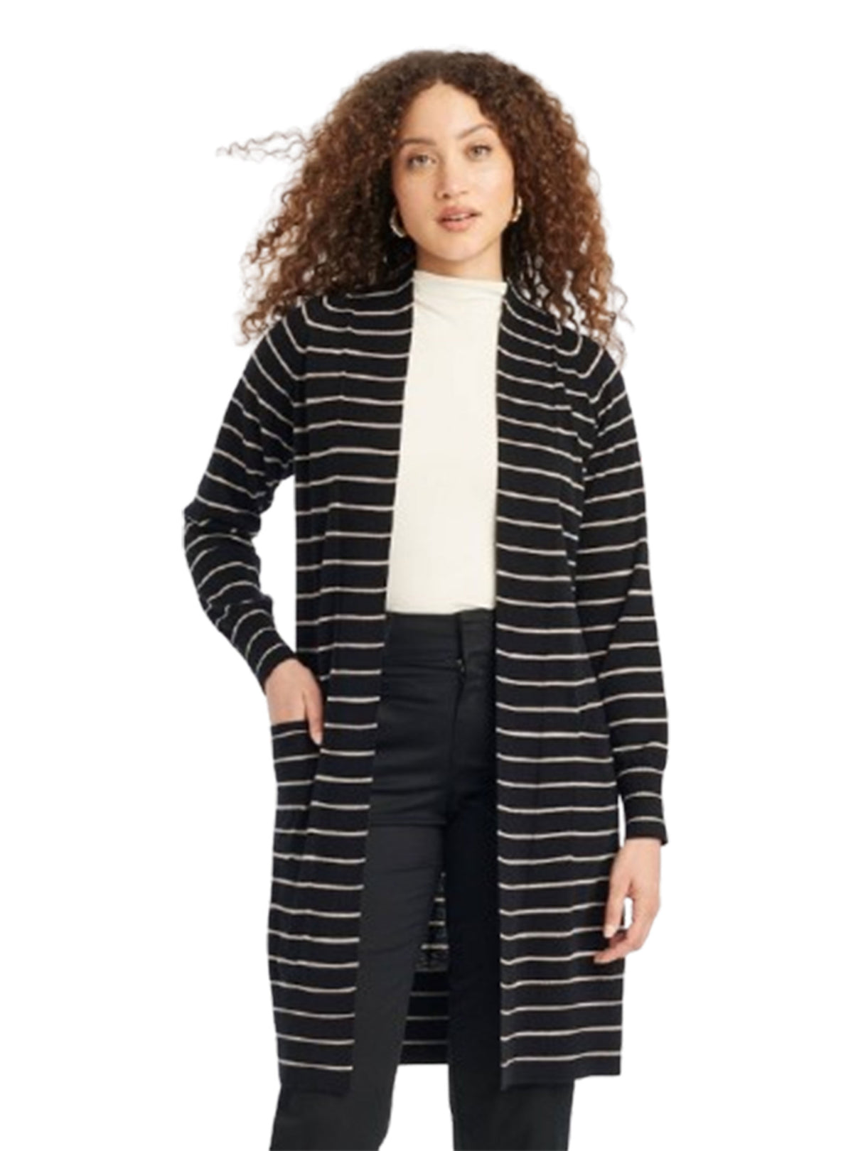 Image for Women's Stripped Cardigan,Black