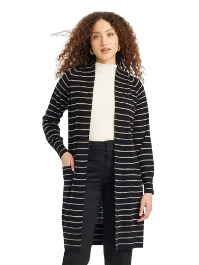 Image for Women's Stripped Cardigan,Black