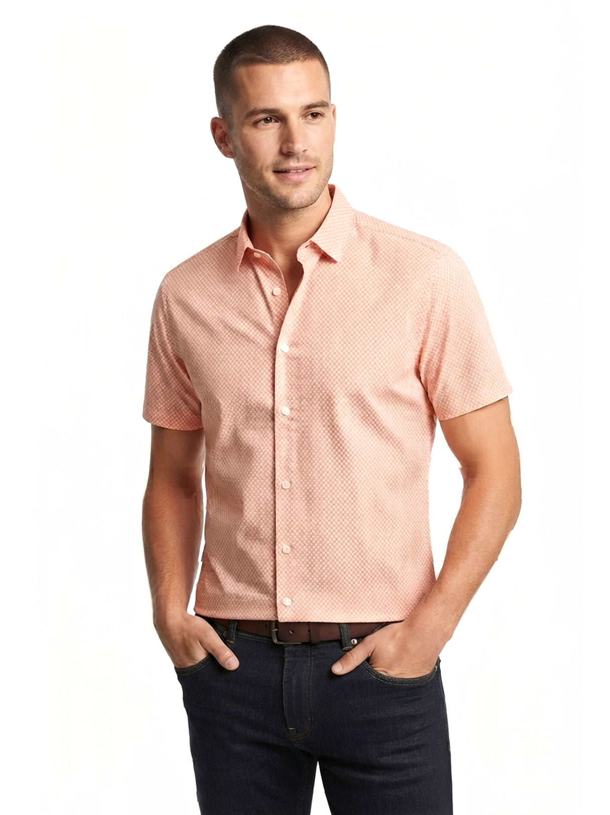 Image for Men's Printed Dress Shirt,Coral