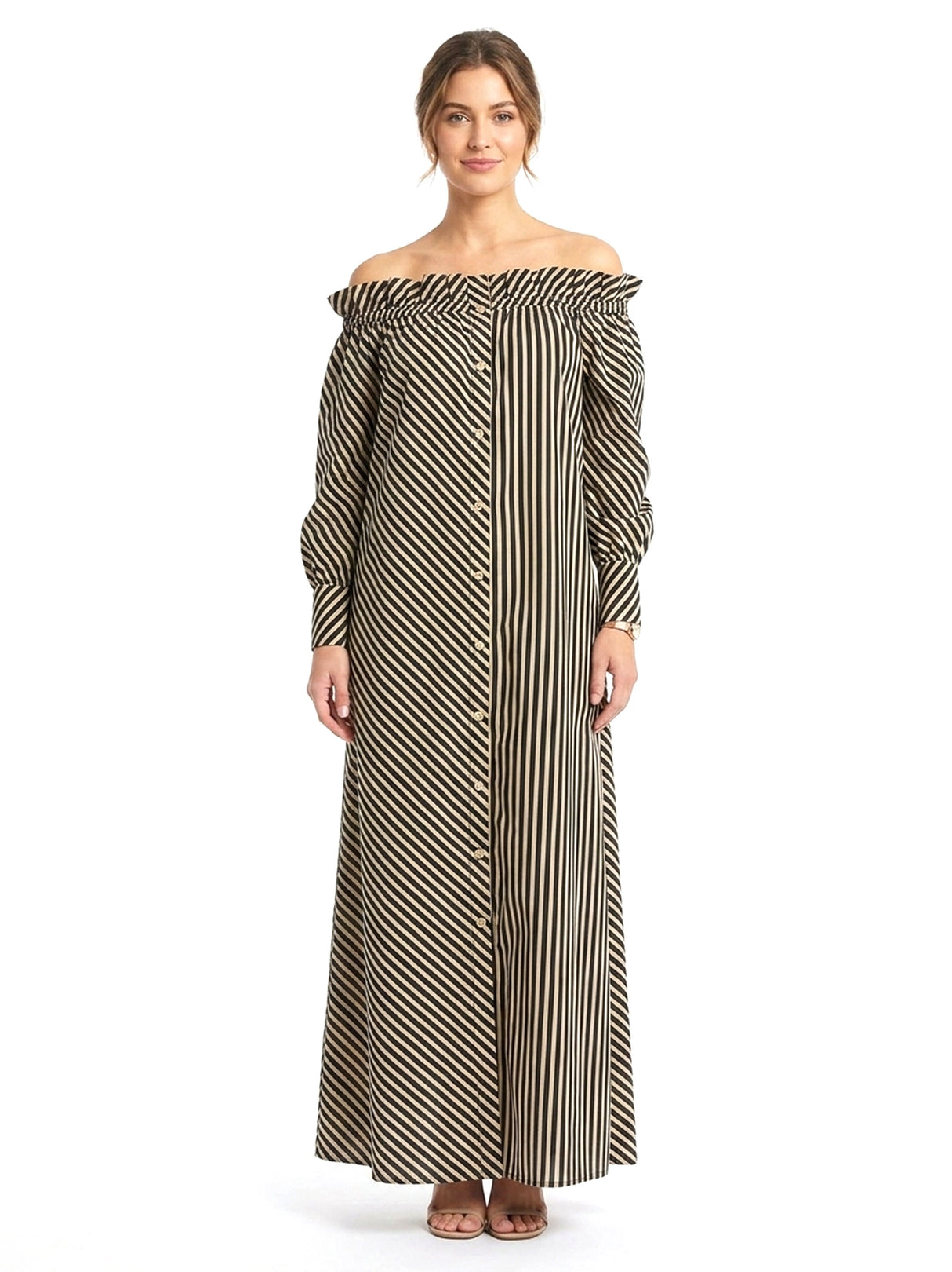 Image for Women's Stripped Dress,Black/Beige