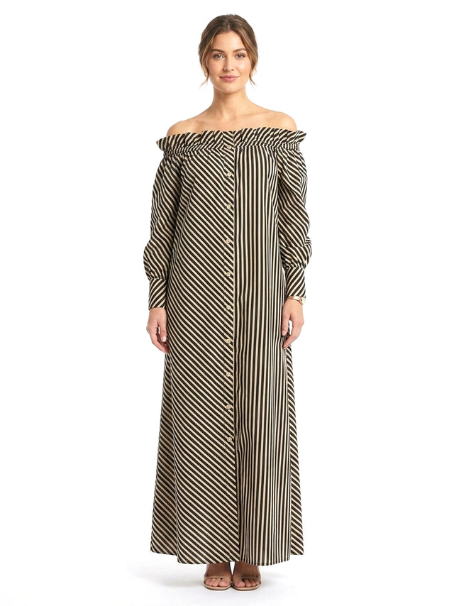 Image for Women's Stripped Dress,Black/Beige