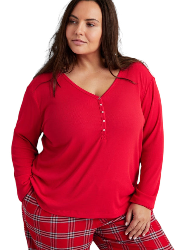 Image for Women's Ribbed Knit Sleepwear Top,Red