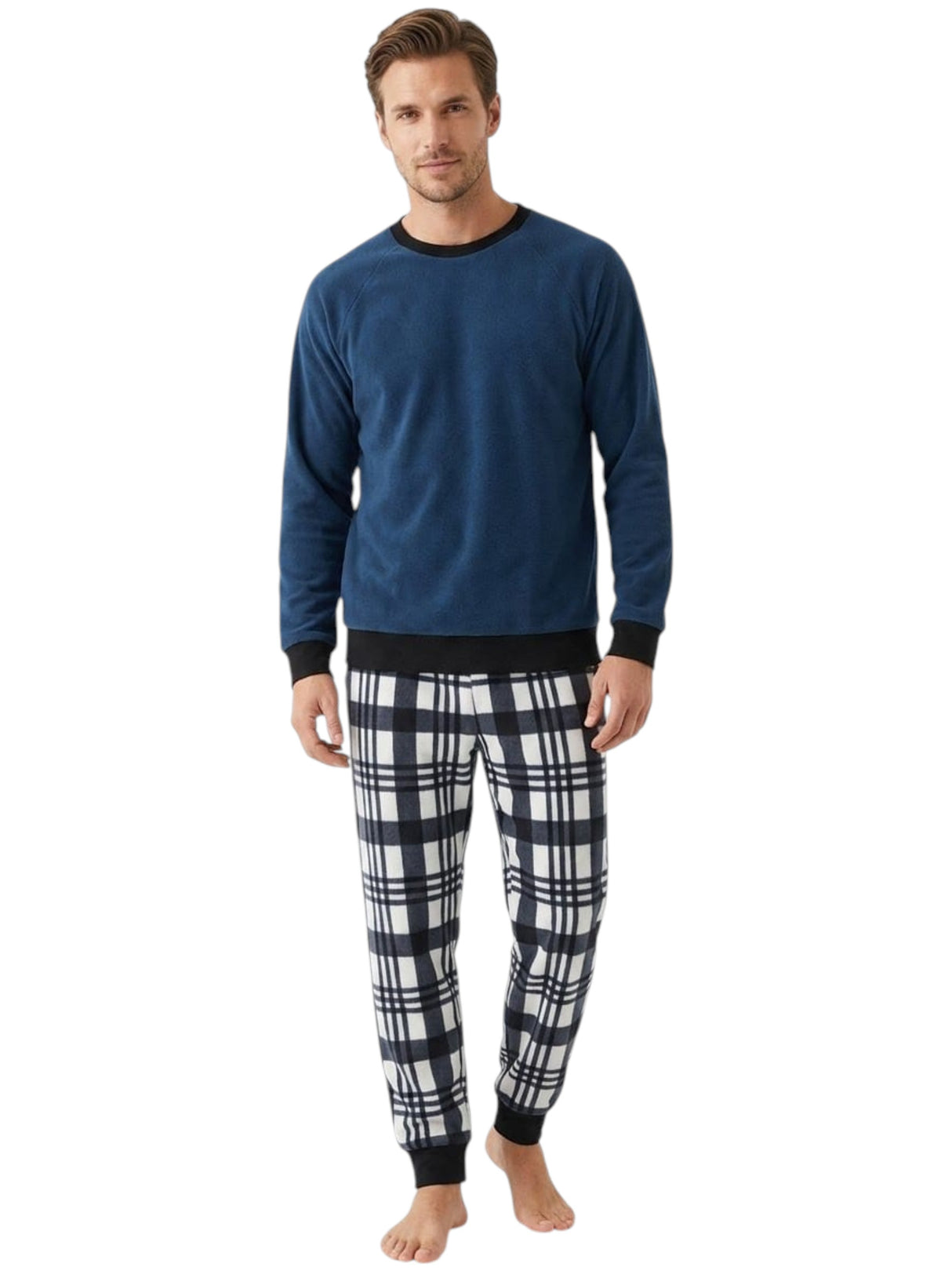 Image for Men's Plaid Sleepwear Set Top & Pant,Navy