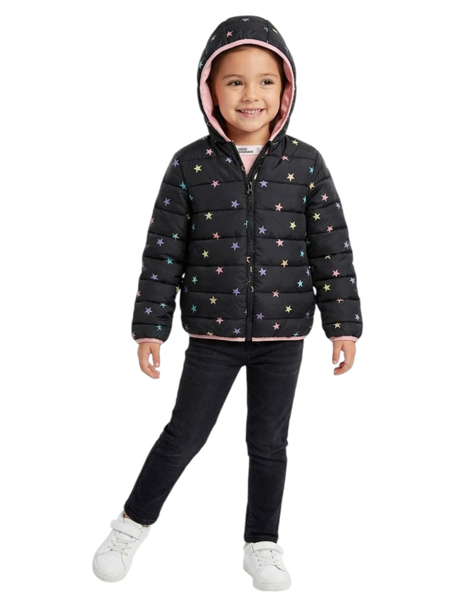Image for Kids Girl's Printed Quilted Jacket,Black
