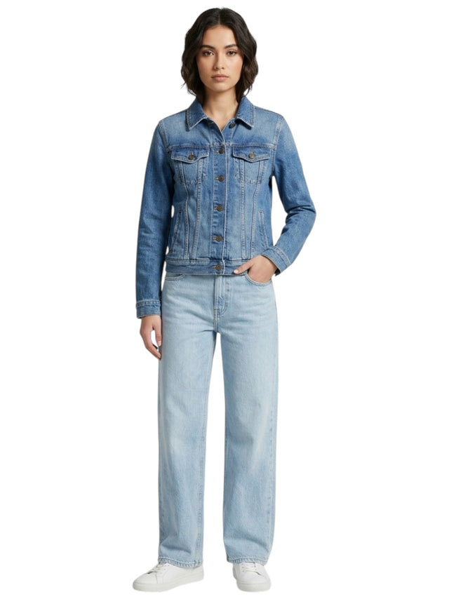 Image for Women's Plain Solid Denim Jacket,Blue