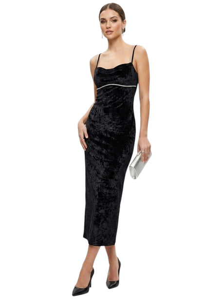 Image for Women's Plain Velvet Dress,Black