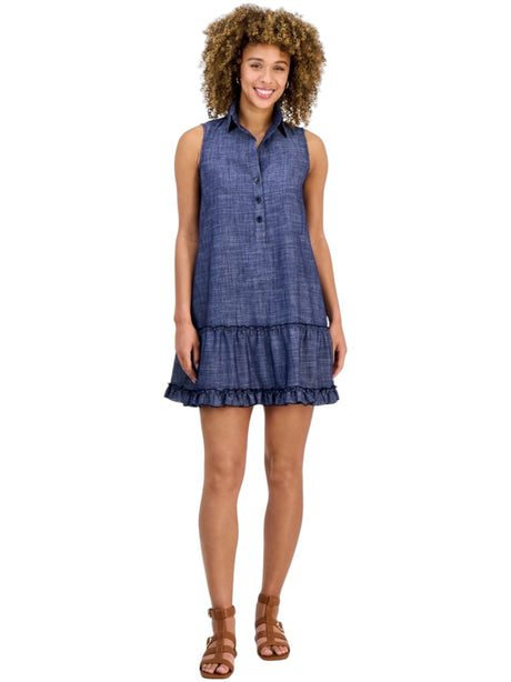 Image for Women's Plain Ruffled Dress,Light Navy