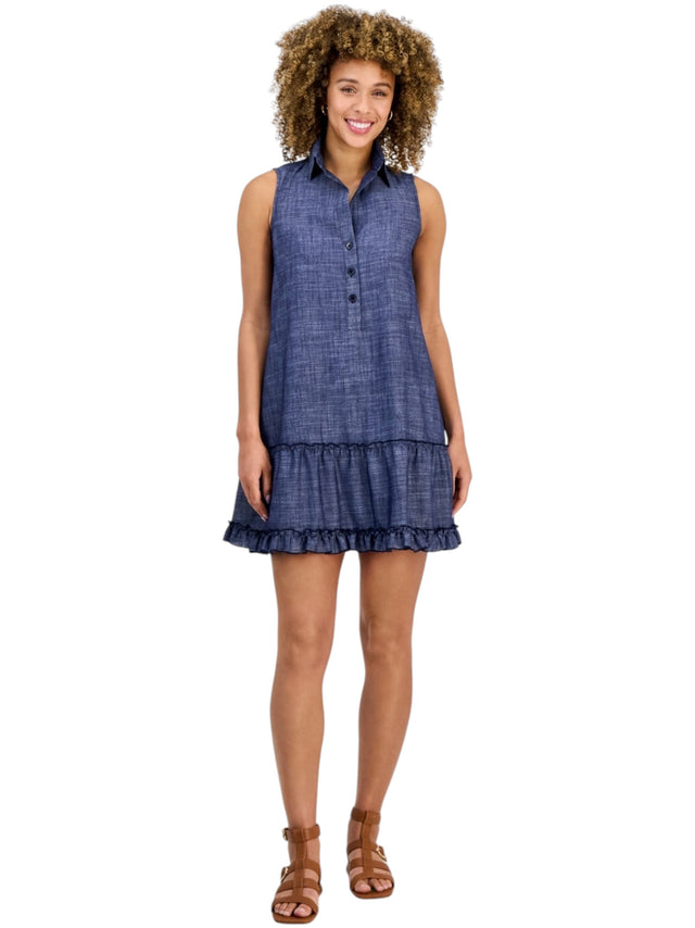 Image for Women's Plain Ruffled Dress,Light Navy