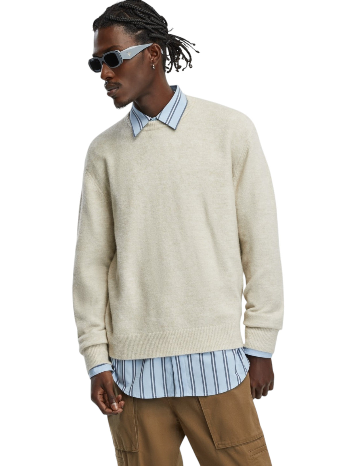 Image for Men's Plain Solid Sweaters,Beige