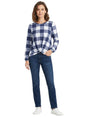 Image for Women's Plaid Top,Navy/White