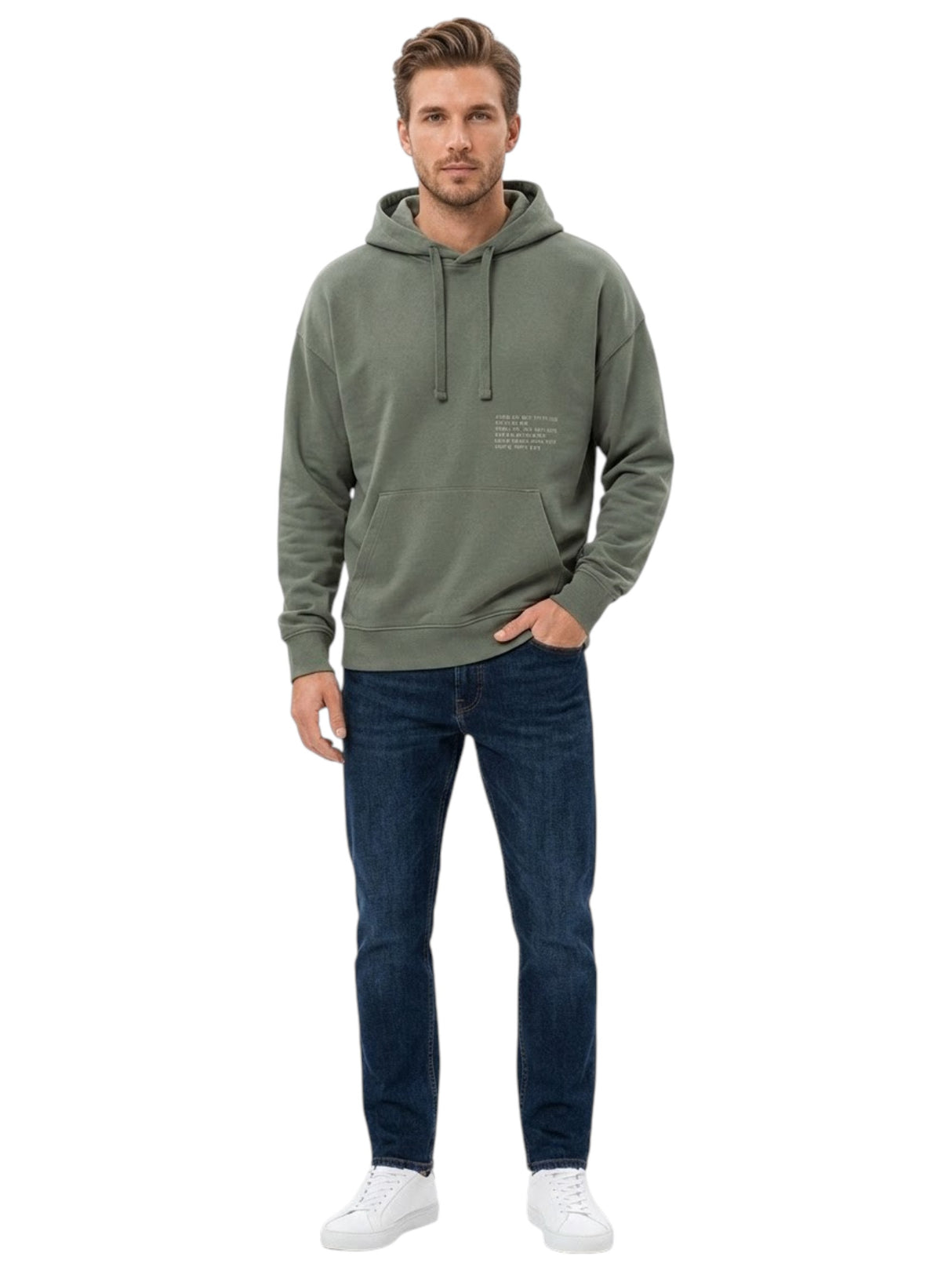 Image for Men's Printed Back Hoodies,Olive