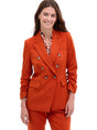 Image for Women's Plain Solid Ruched-Sleeve Blazer,Rust