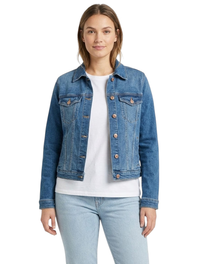 Image for Women's Plain Solid Denim Jacket,Blue