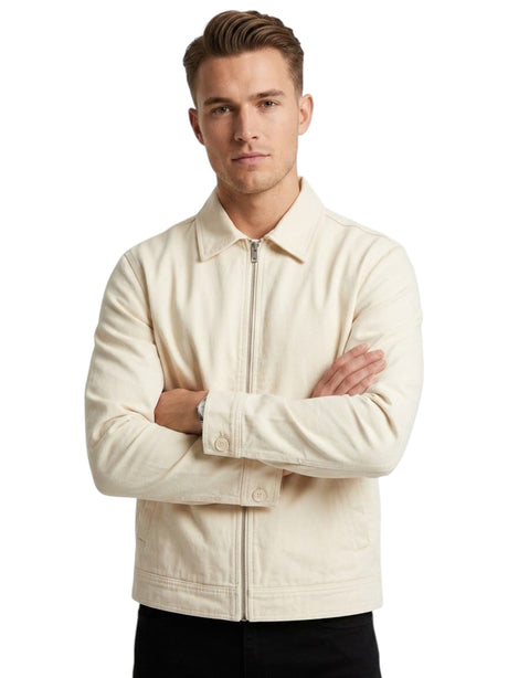 Image for Men's Plain Solid Denim Jaket,Off White