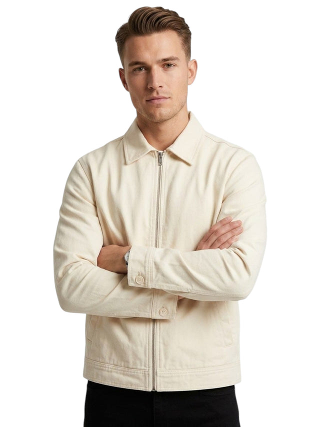 Image for Men's Plain Solid Denim Jaket,Off White