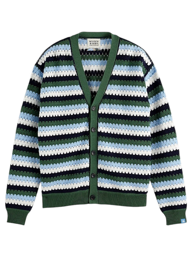 Image for Men's Colorblocked Crochet Cardigan,Multi