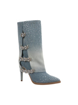 Image for Women's Denim Ankle Boots With Shimmering Crystal Embellishments,Blue