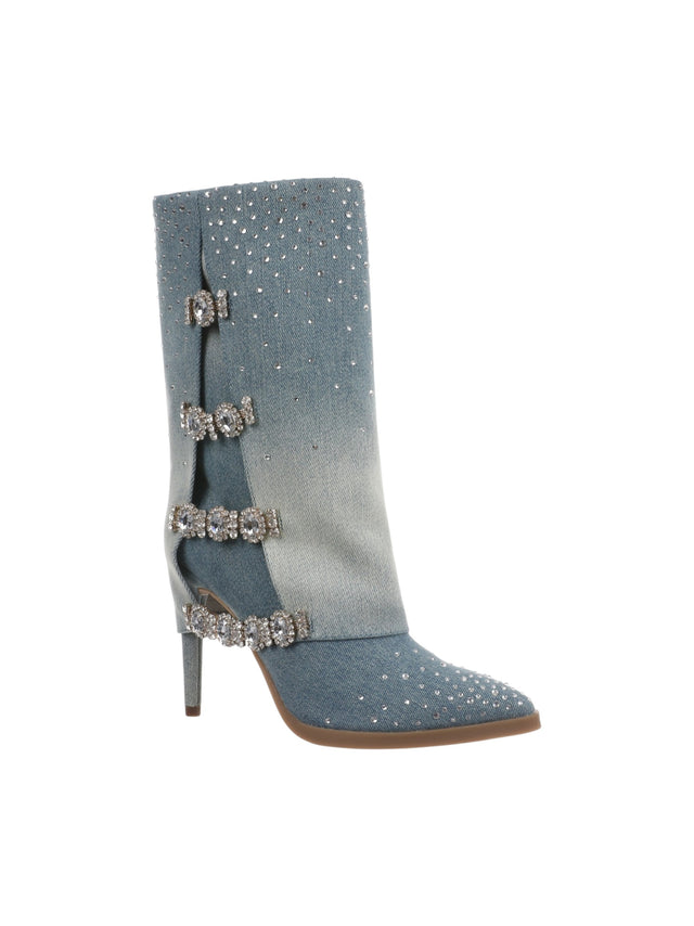 Image for Women's Denim Ankle Boots With Shimmering Crystal Embellishments,Blue
