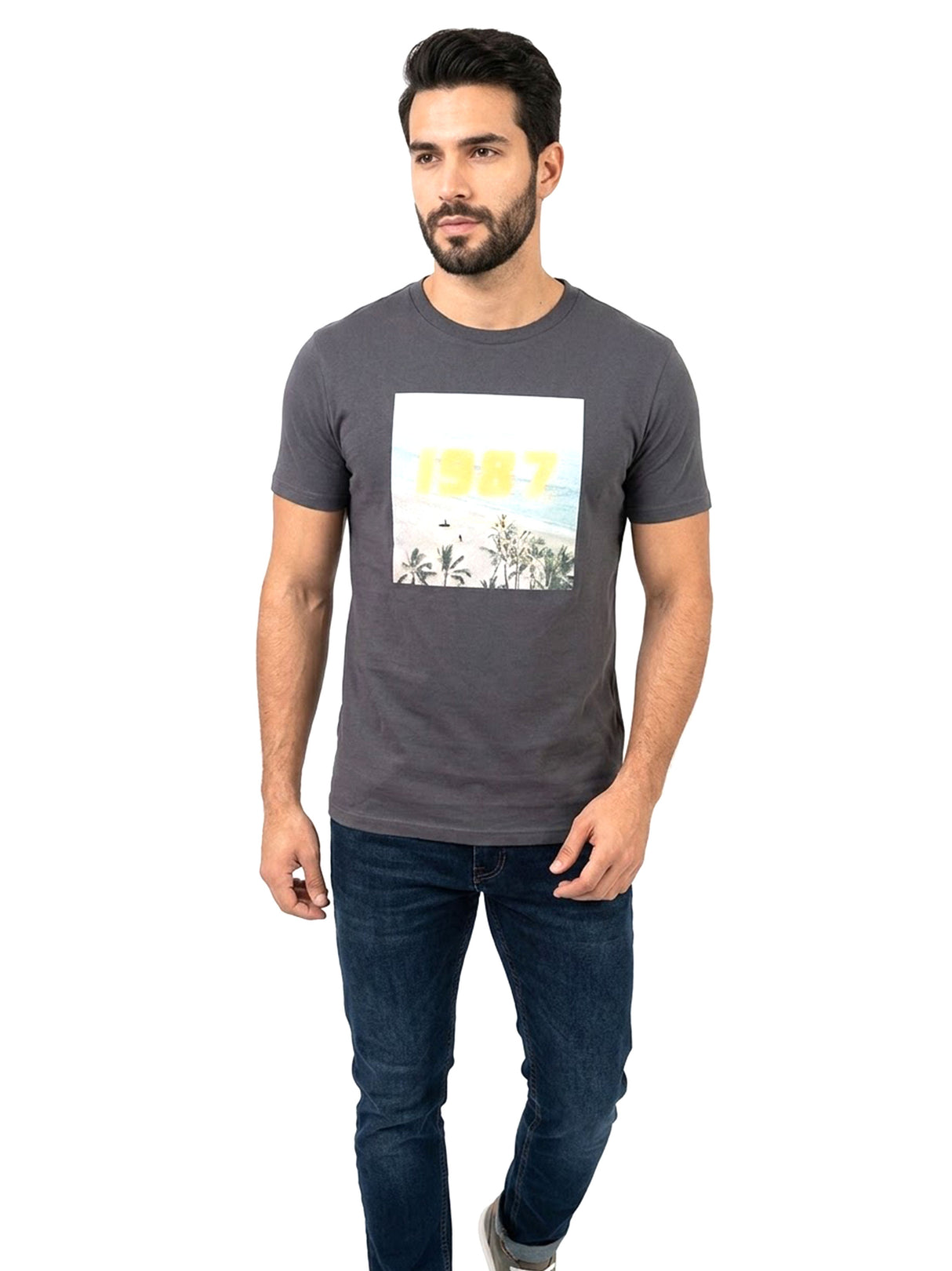 Image for Men's Printed Top,Dark Grey