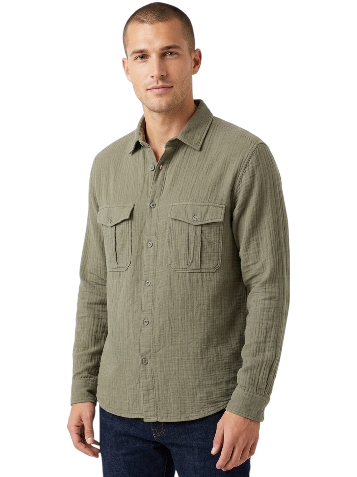 Image for Men's Plain Solid Dress Shirt,Olive