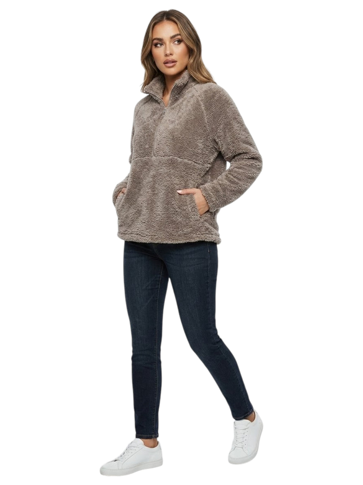 Image for Women's Faux Fur Sweaters,White/Brown