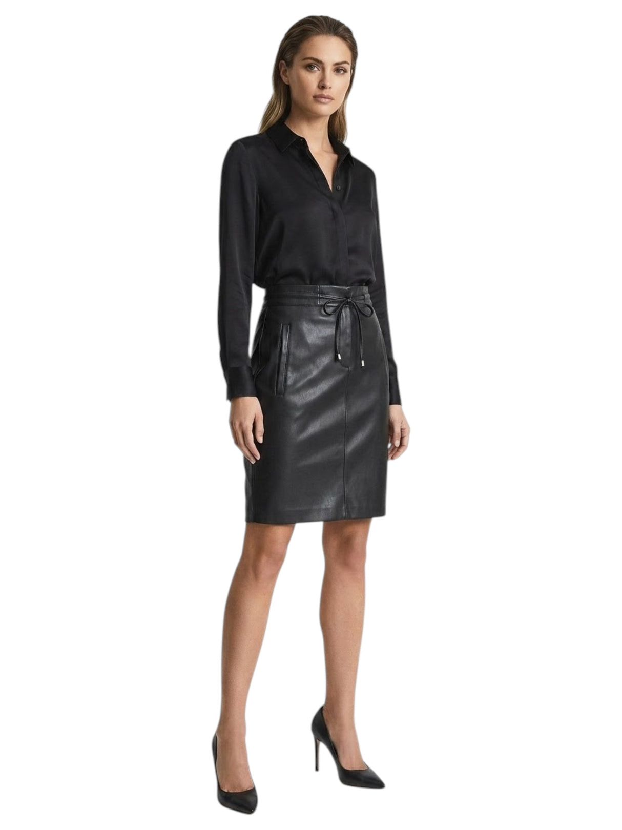 Image for Women's Plain Solid Leather Skirt,Black 