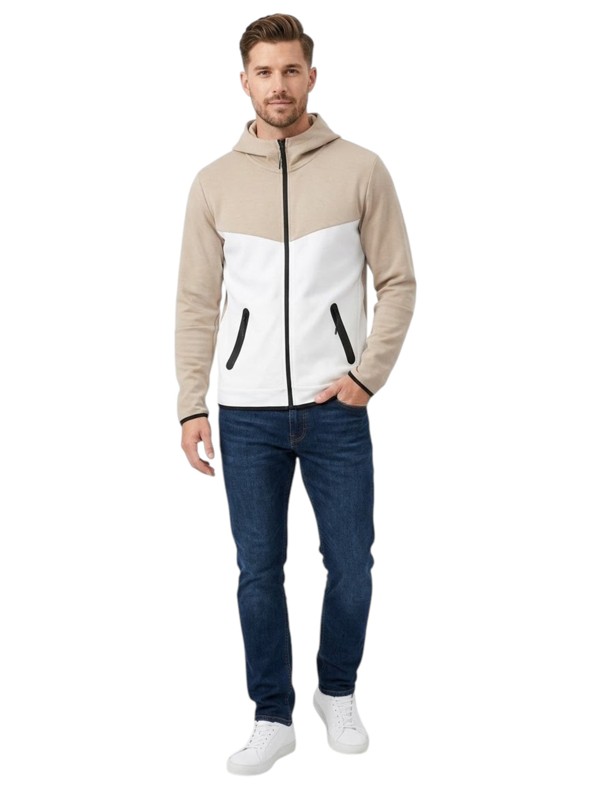 Image for Men's Colorblocked Hoodies,White/Beige