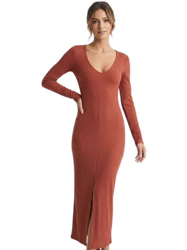 Image for Women's Ribbed Dress,Brick