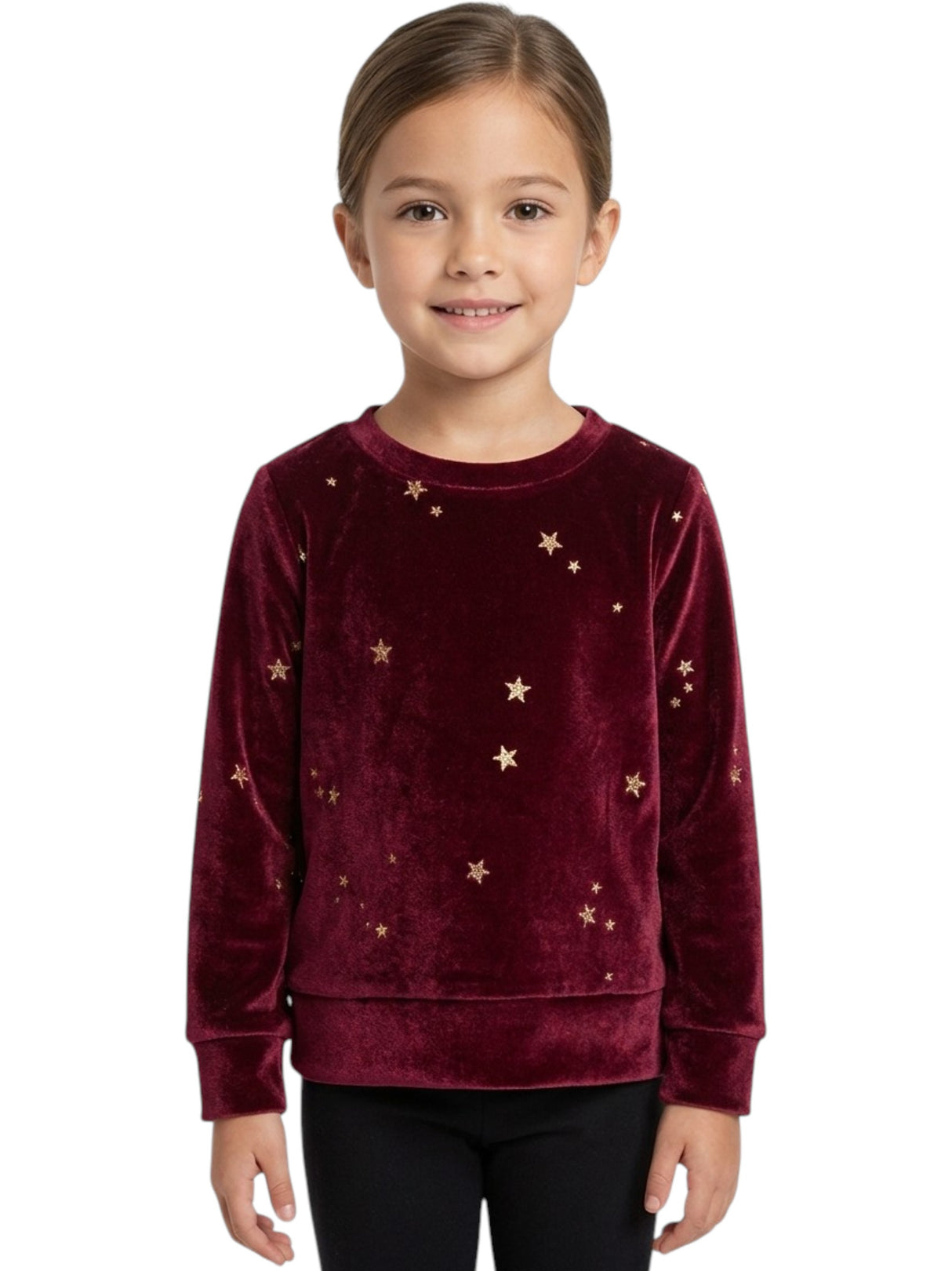 Image for Kids Girl's Printed Velvet Top,Burgandy
