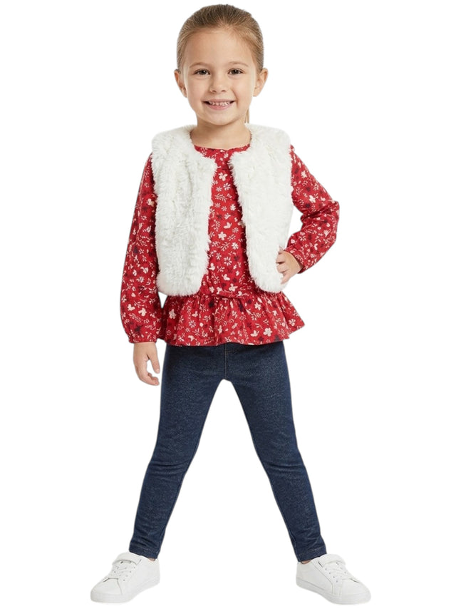 Image for Kids Girl's Printed Set 3Pieces Top & Vest & Pant,Multi