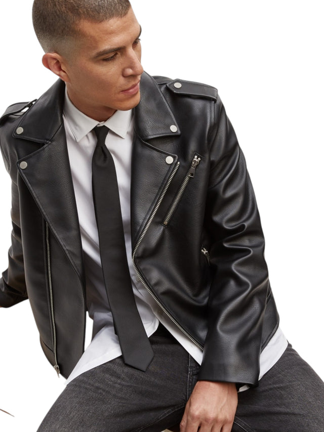 Image for Men's Plain Leather Jackets,Black