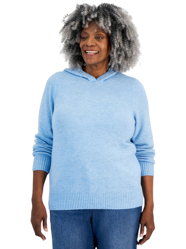 Image for Women's Textured Knitted Hoodies,Blue