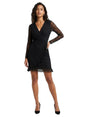 Image for Women's Printed Polka Dot Mesh Wrap With Mini Ruffled Dress,Black