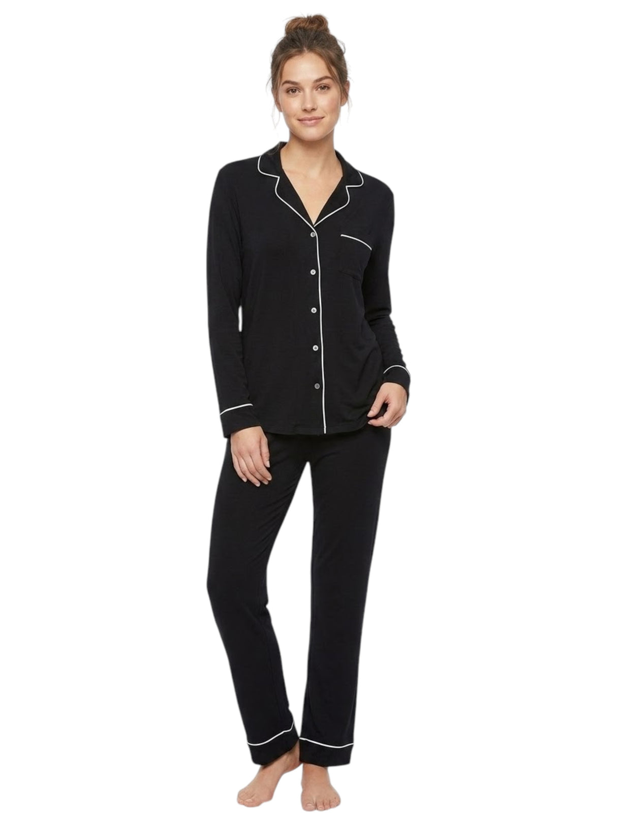 Image for Women's Plain Solid Sleepwear Set Top&Pant,Black