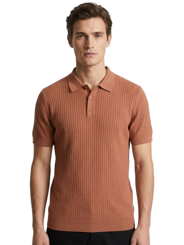 Image for Men's Textured Knit Polo Shirt,Light Brown