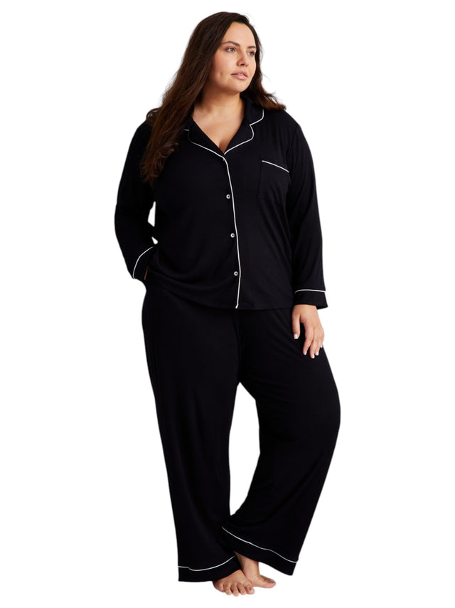 Image for Women's Ribbed Knit Zip Sleepwear Set 2 Pieces,Black