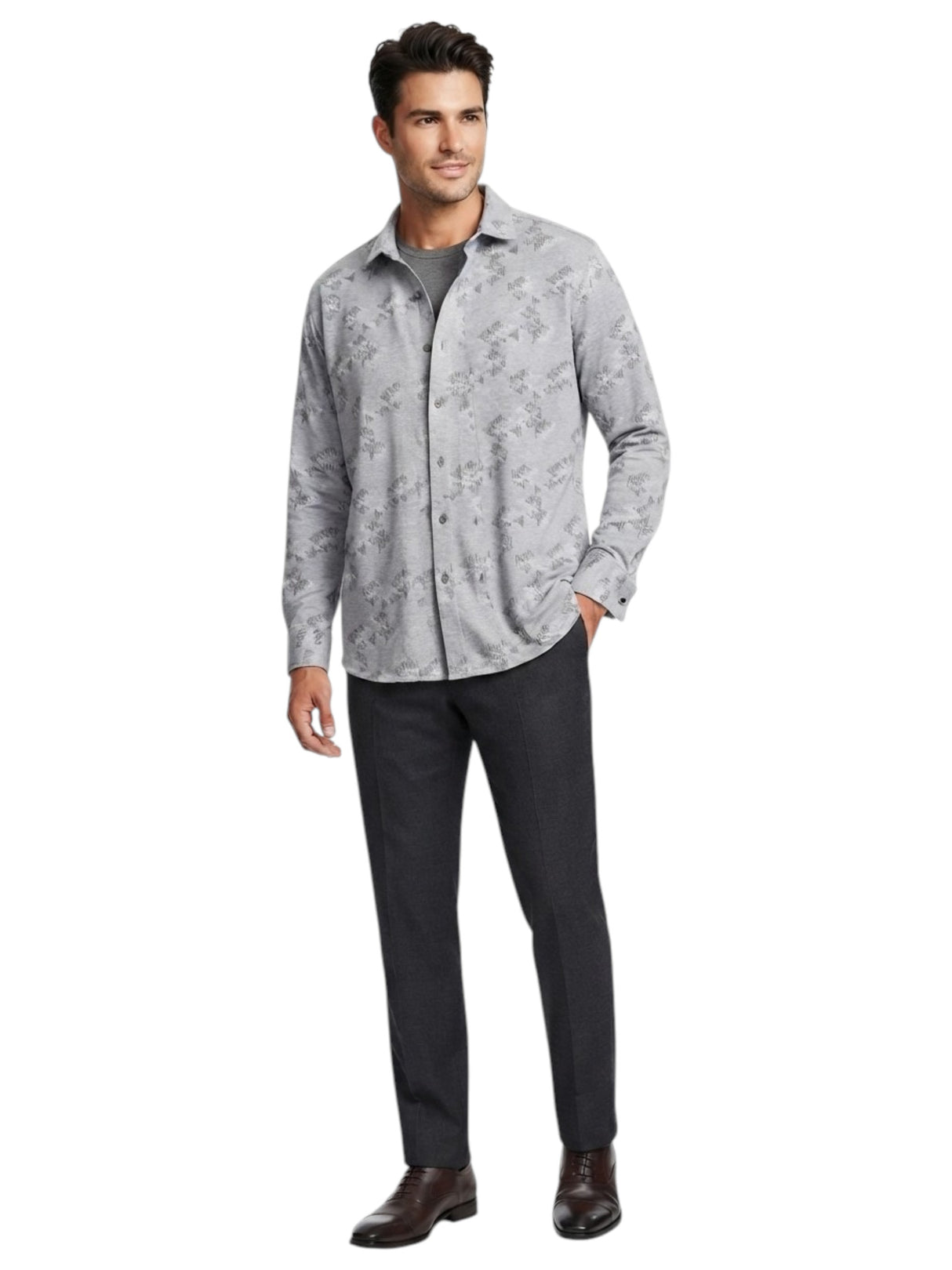 Image for Men's Printed Dress Shirt,Grey