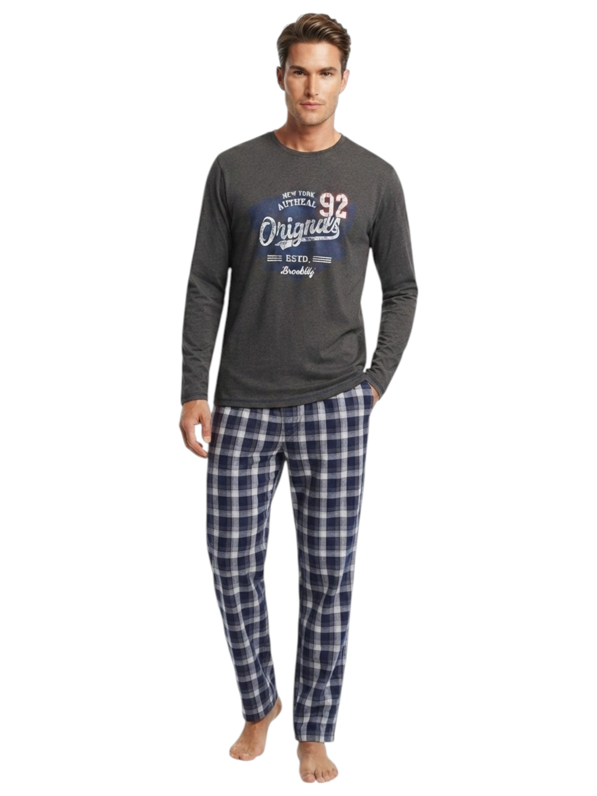 Image for Men's Printed Sleepwear Set Top&Pant,Grey