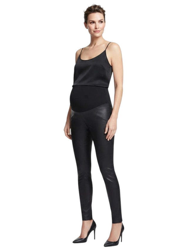 Image for Women's Plain Solid Leather Pregnant Pant,Black 
