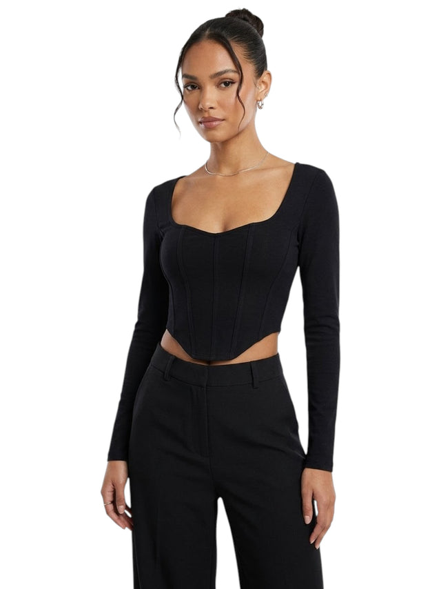 Image for Women's Plain Solid Crop Top,Black
