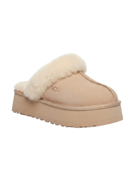Image for Women's Plain Faux Fur Disquette Slippers,Beige