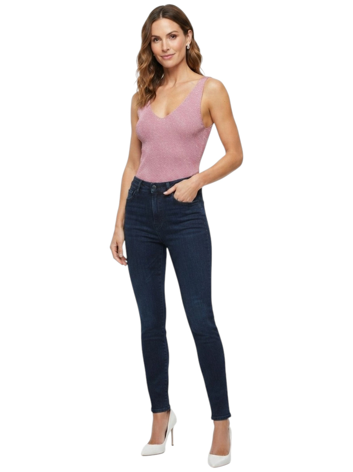 Image for Women's Ribbed Glitter Top,Pink